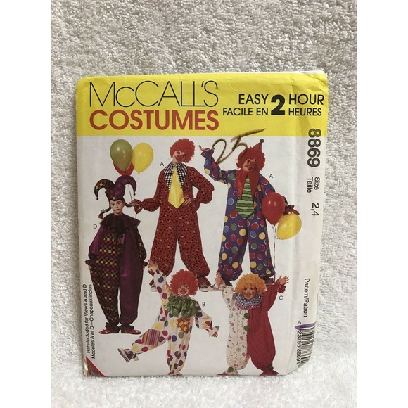 McCalls Costume Pattern 8869 Clowns Size Small Cosplay Halloween Sz 2 4 - Picture 1 of 7
